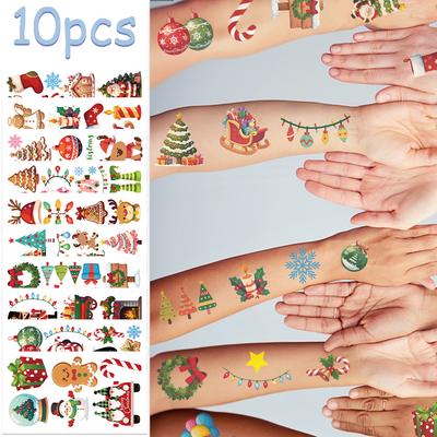10sheets Cartoon Christmas Day Tattoo Stickers For Face Arm Body Temporary Fake Waterproof Tattoo Stickers Kids Festival Gifts