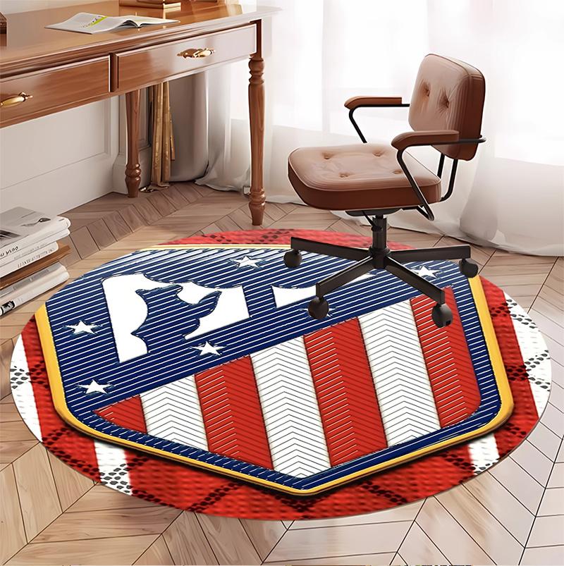 Atletico Madrid Pattern Round Rug, Indoor/Outdoor Mat, for Picnic, Gameroom, Bedroom, Office, Living Room, Home Decor Carpet, Birthday Gift