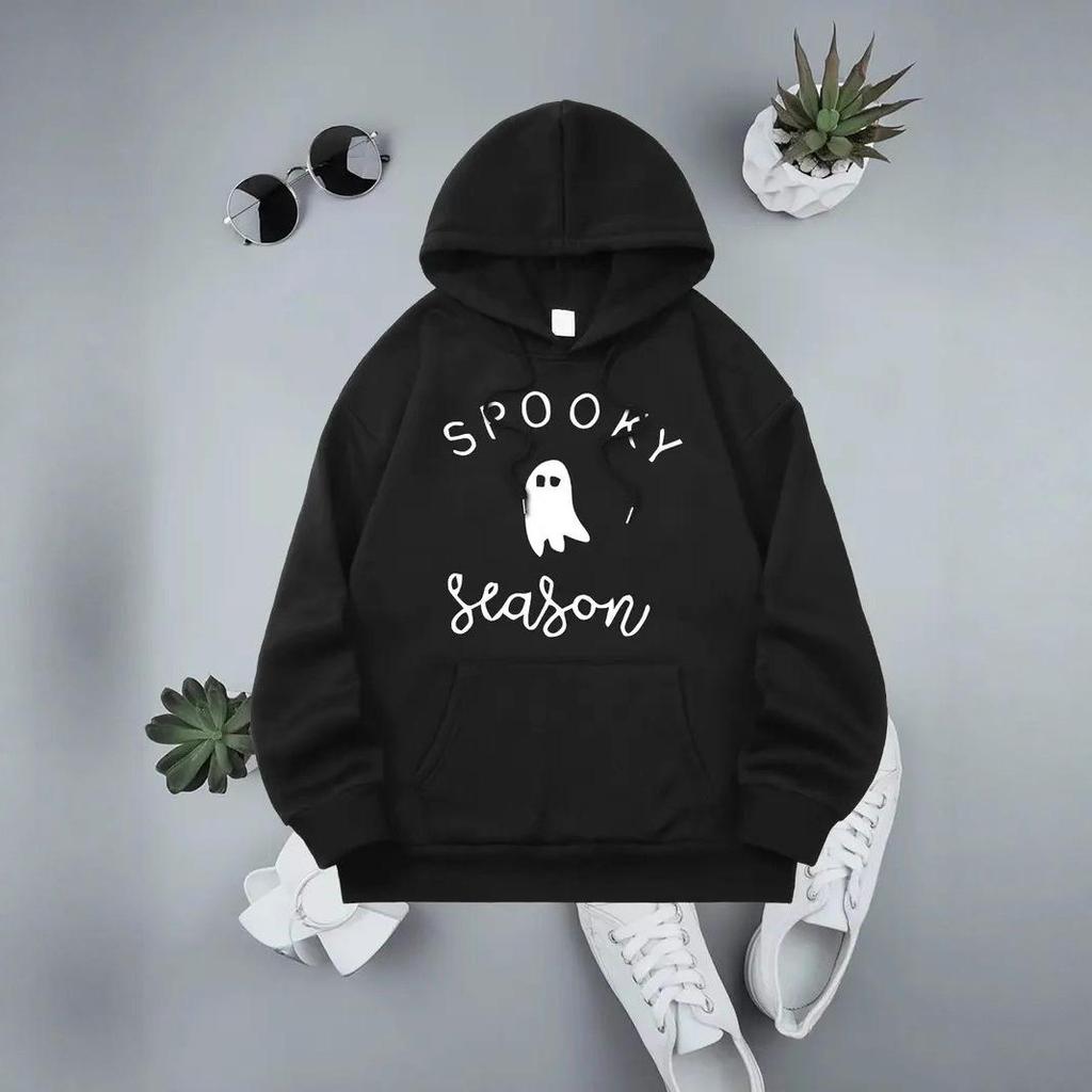 European & American Women's Halloween Letter Hoodie Ribbed Sweatshirt