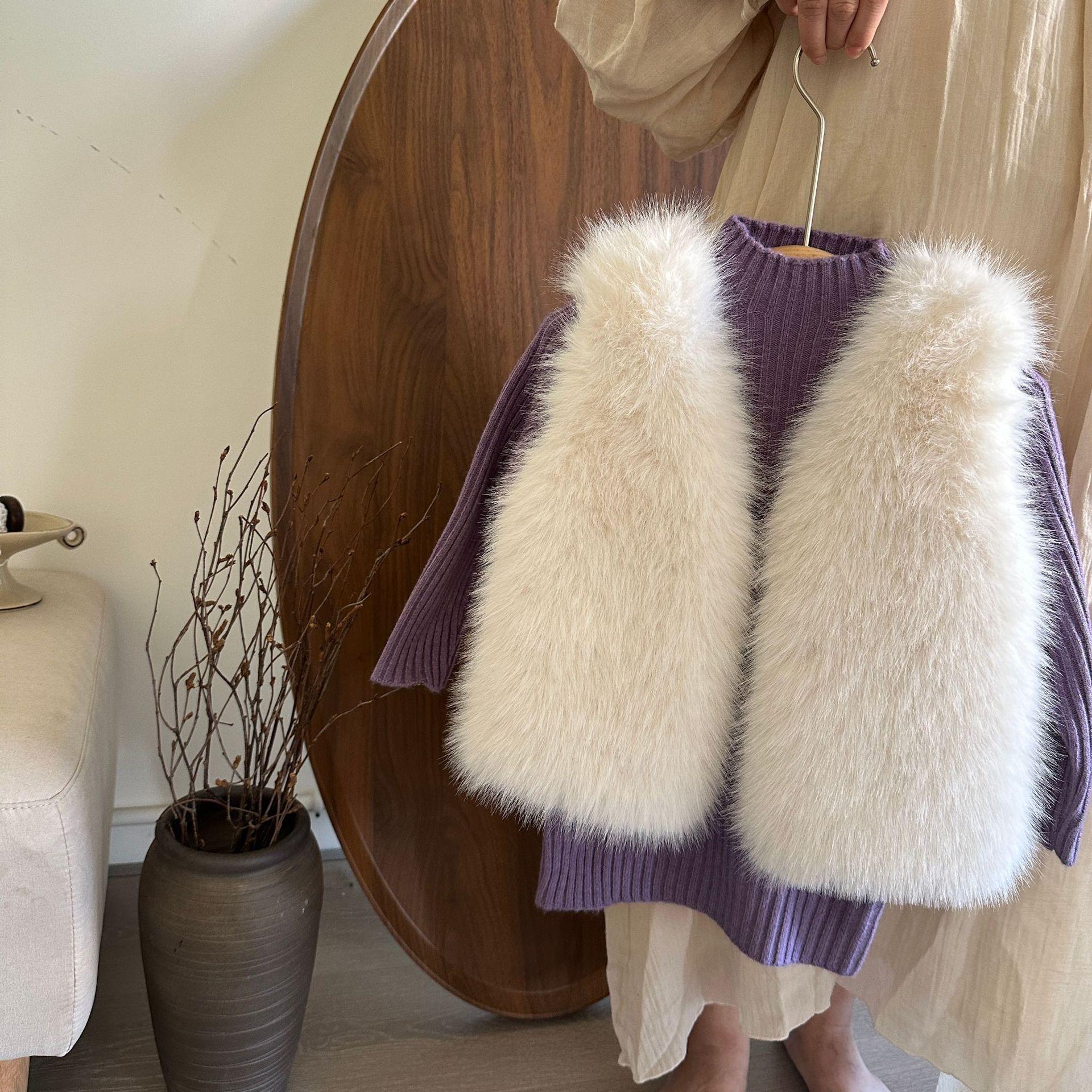 

Зимняя детская одежда, однотонный меховой жилет для девочек, детский жилет, детский плюшевый меховой жилет 140 бежевый