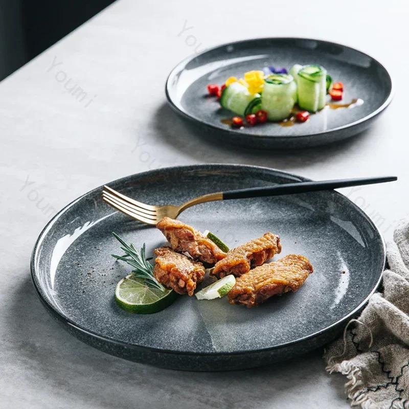 Retro Creative Ceramic Plates Luxury Hotel Restaurants Steak Flat Plate Delicious Dishes Dining Plate Exquisite Home Tableware