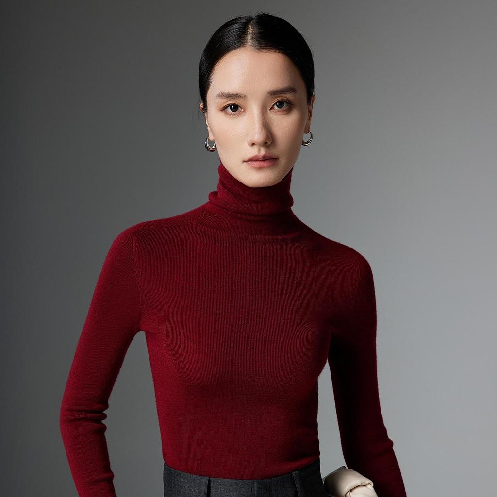 Women's Machine Washable 100% Yangzi Fine Wool Slim Fit High Neck Knitwear Sweater