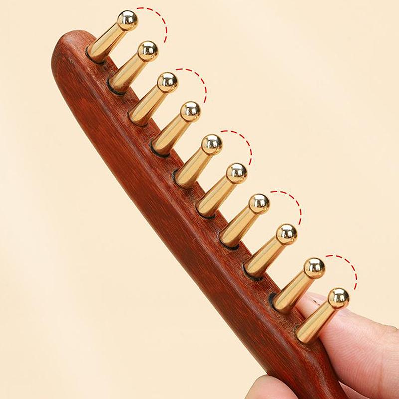 1 Pcs Sandalwood Massage Comb With Wide Teeth Unblocks The Meridians Of The Head The Brass Meridian Scalp And Hair Therapy Comb