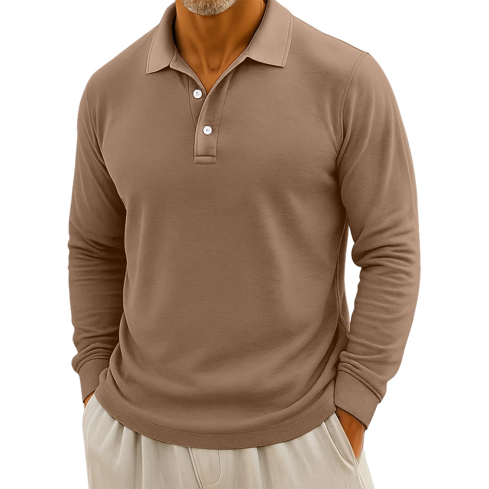 

Мужской повседневный однотонный топ с длинным рукавом на пуговицах XXXL