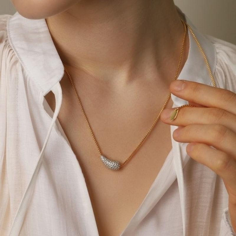 ozel Cubic Pave Waterdrop Moving Long Necklace PB146N