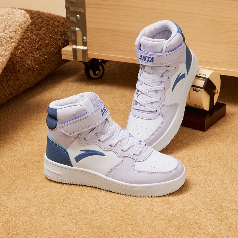 Anta Kids Casual Comfortable Lightweight Shock Absorption High-Top Skate Shoes Kids Skate Shoes Purple White Blue A33038015J-6