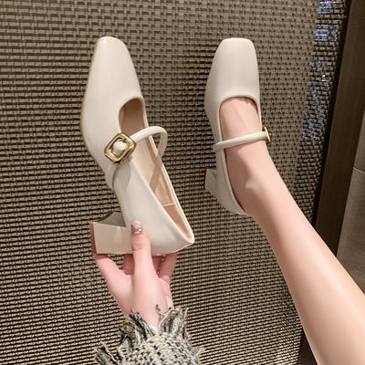 Square Toe Mary Janes High Heels Shoes 2024 Summer New Chunky Heel Shoes Women Fashion Dress Elegant Shallow Pumps Mujer