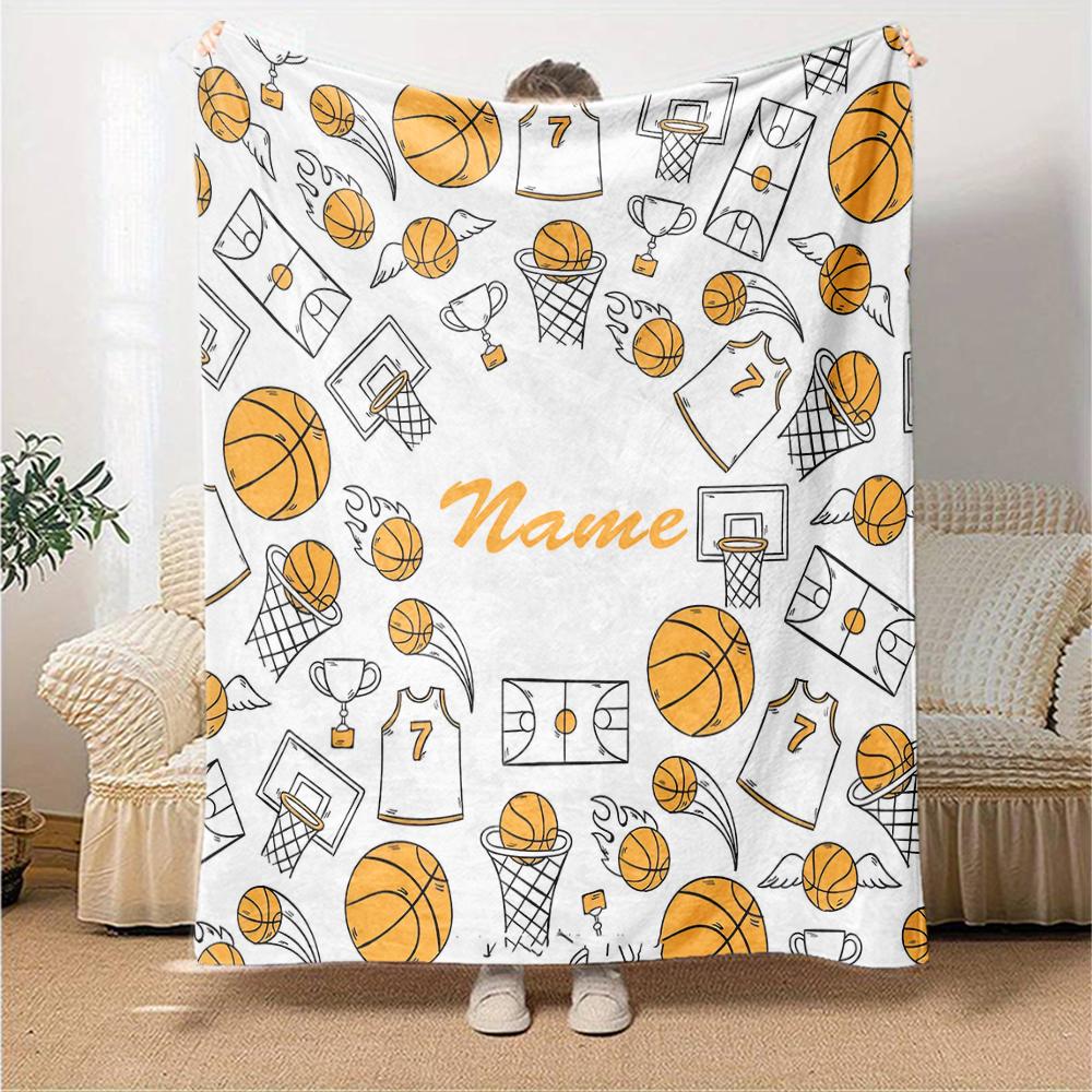 Custom Name basketball Theme Printed Blanket - Perfect for Couch, Bed, Travel & Outdoor Use | Machine Washable, Cozy & Durable.