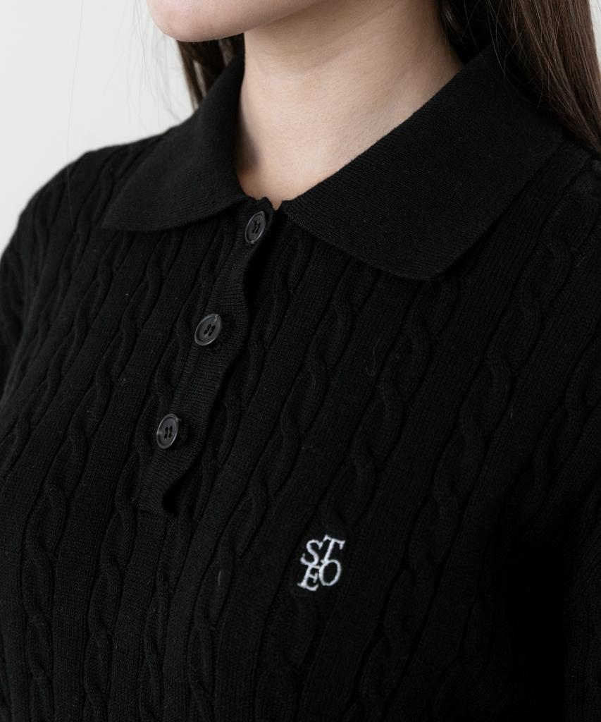 SELITIO Women'S Color Point Cable Collar Knit Black
