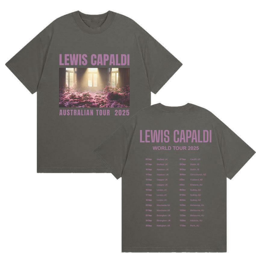 Lewis Capaldi Welttournee 2025 Sommer Grafik 100% Reine Baumwolle Bedrucktes T-Shirt Herren Damen Lässig Oversized Modekleidung Y2k