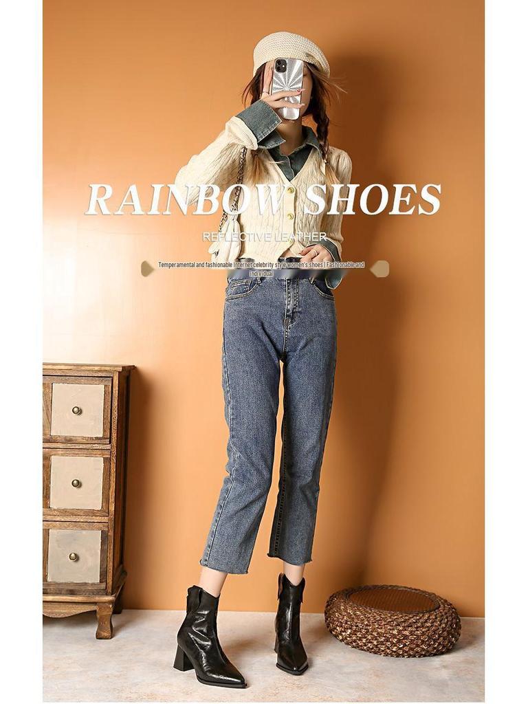 2025 Autumn/Winter Retro Pointed Toe Ankle Boots - Fashionable Martin Boots for a Cool, Versatile, Petite Slim Look