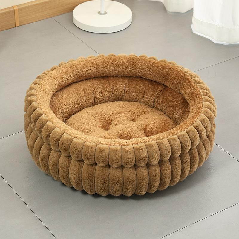 New Detachable Round Pet Bed Thick Warm Waterproof Dog Cat Nest All Season Small Medium Dog House with Removable Cushion