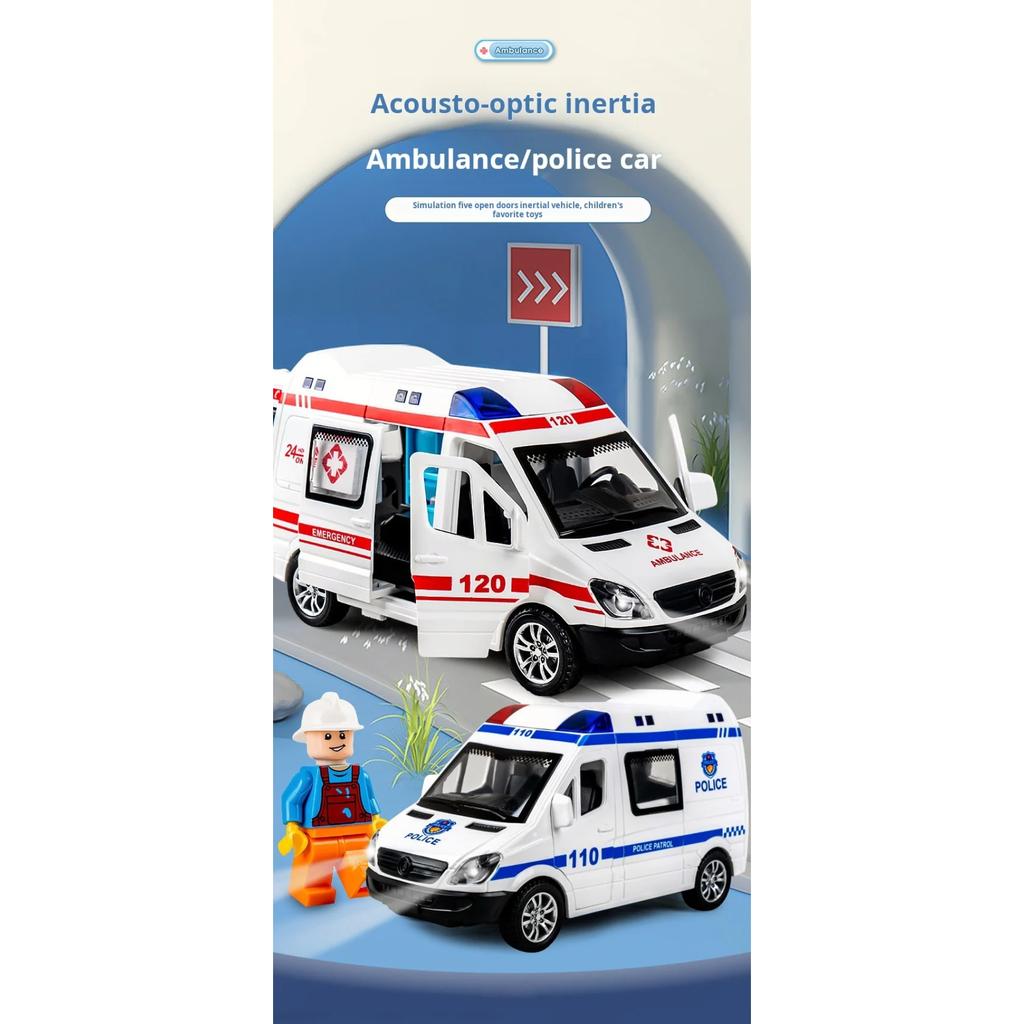 1/32 Mini Alloy Car Diecast Ambulance Fire-Truck Policecar Model Sound And Light Vehicle Simulation Collection Gifts Toys Boys