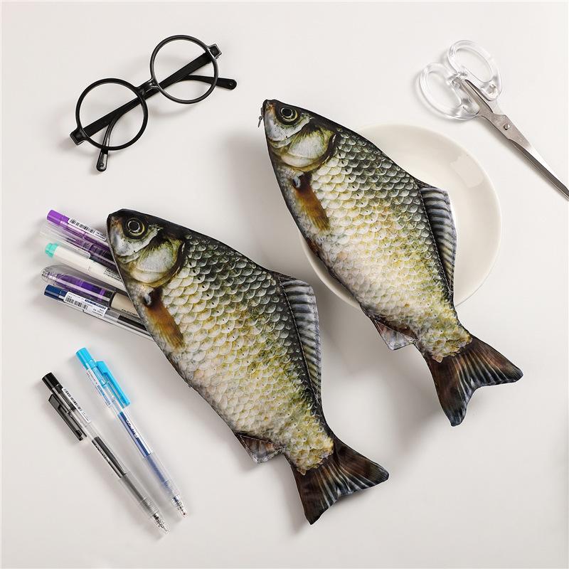 Creative Funny Fish Shaped Pen Bag Pens Crucian Carp Pencil Case Funny Student Stationery Supplies Storage Pens Organizer