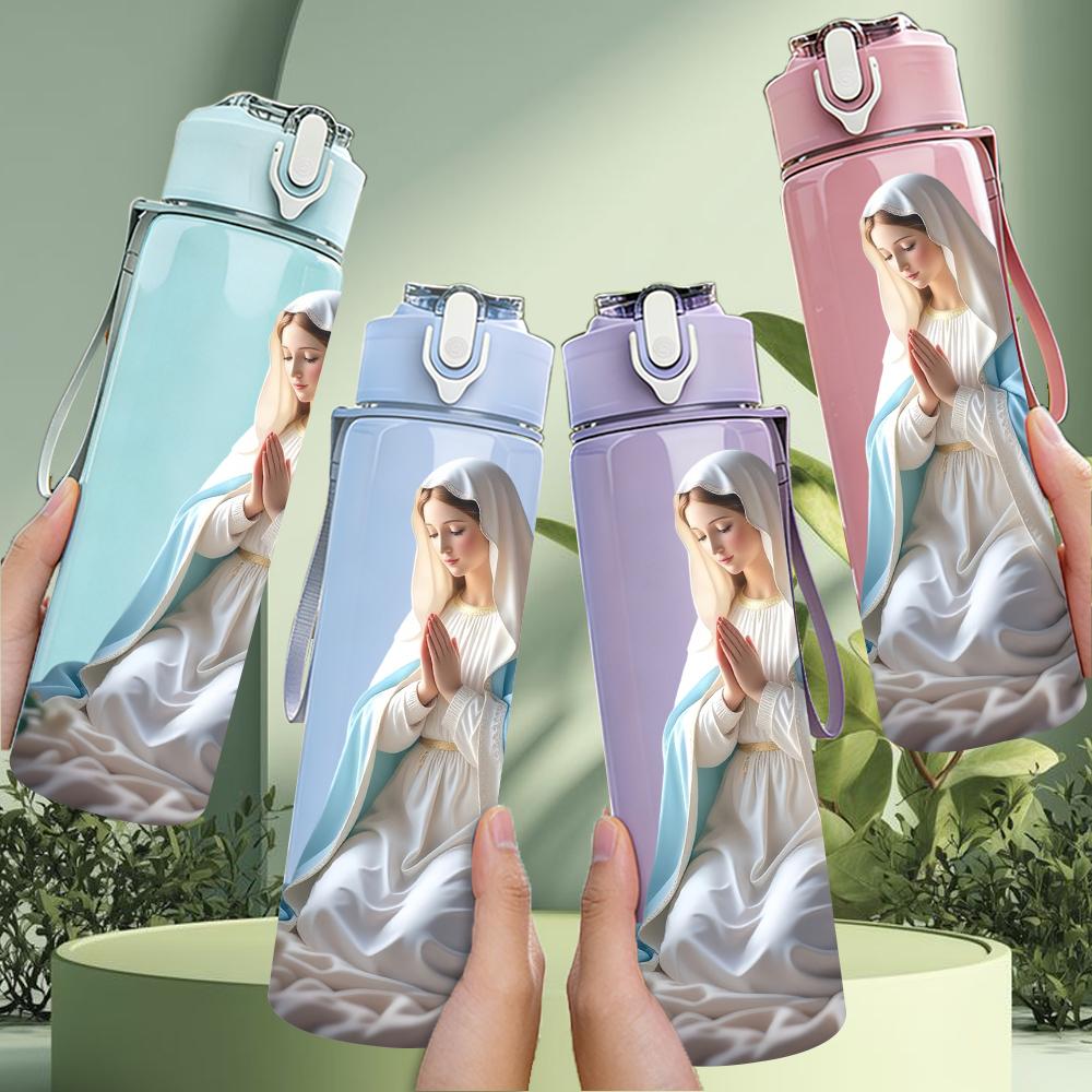 1PC Pale Blue Cloak Virgin Mary 750ml Color Plastic Water Bottle Leakproof Flip Straw Lid For Sports Office Home Use
