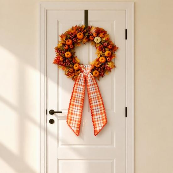 Harvest Party Decor Fall Scalloped Wreath Sash for Front Door, 55 Inch Plaid Gingham Autumn Holiday Home Thanksgiving Ribbon Yard Porch Doorway Indoor