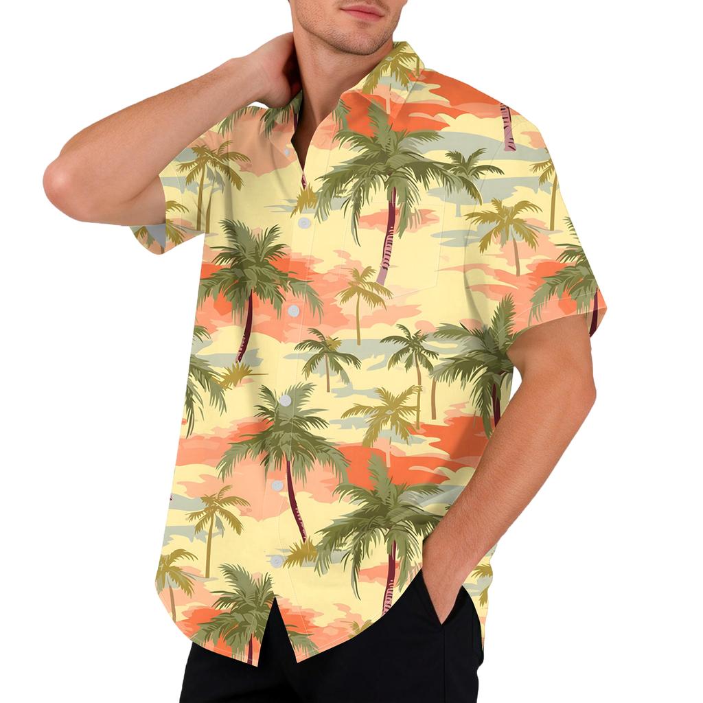Hawaiian Print - Men's Casual Short Sleeved Shirt