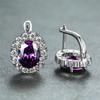 Luxury Crystal Purple Oval Stone Earrings Multicolor Zircon Small Hoop Earrings Classic Silver Color Wedding Earrings For Women