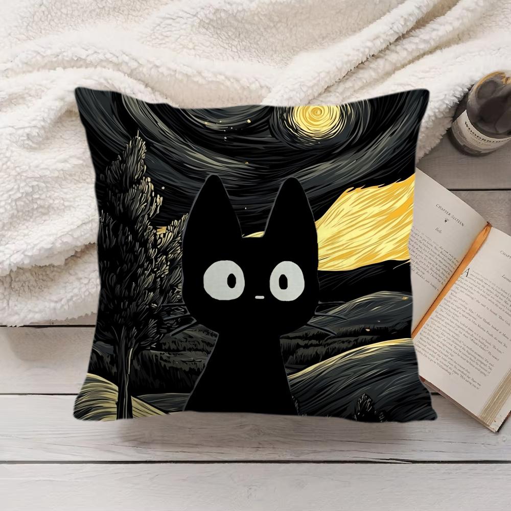 Van Gogh Starry Night Cat Cushion Cover Silky Short Plush Invisible Zipper Dustproof Sofa Pillow Case for Home Decor