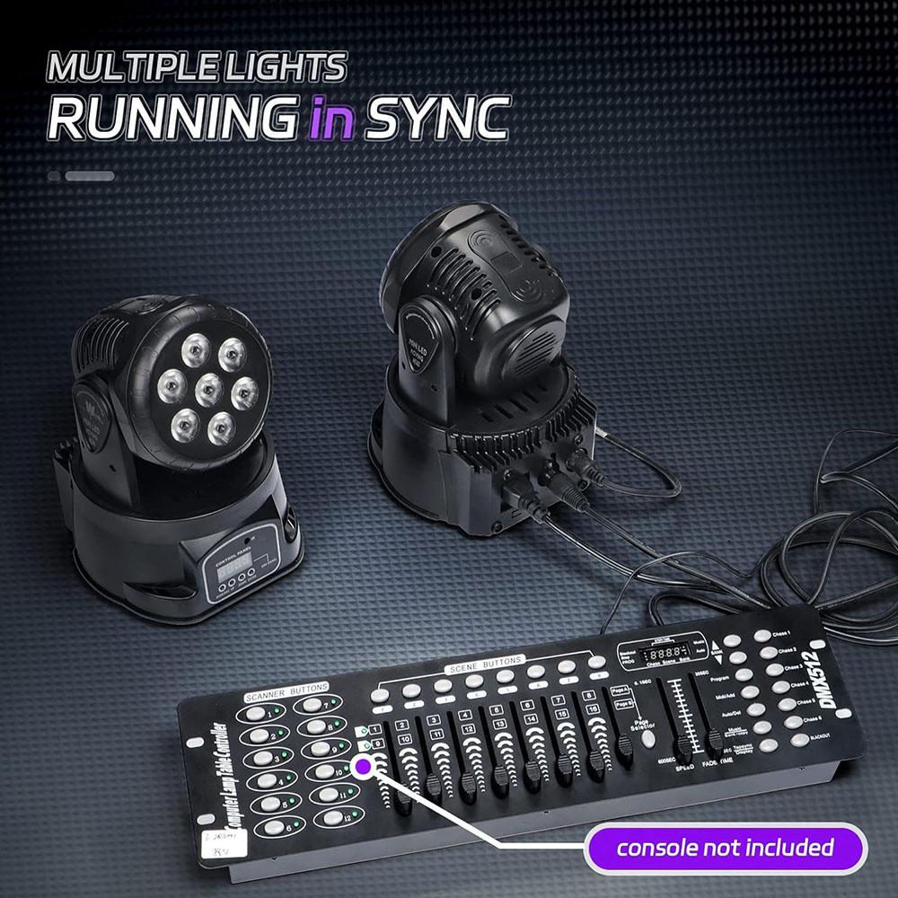 4PC 7*12W Mini Disco Light DMX512 Sound Control Wedding Party Ambient Light 540° Moving Head Stage Light Stage Performance Light