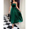 Sexy Strapless Hollow Party Dresses Women Solid Soft Velvet Long Dress Winter Backless Zips A-Line Banquet Dress Vestidos