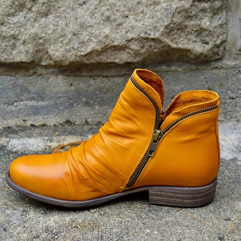 Women's round head artificial mouth women's leather boots side zipper Martin boots warm women's shoes