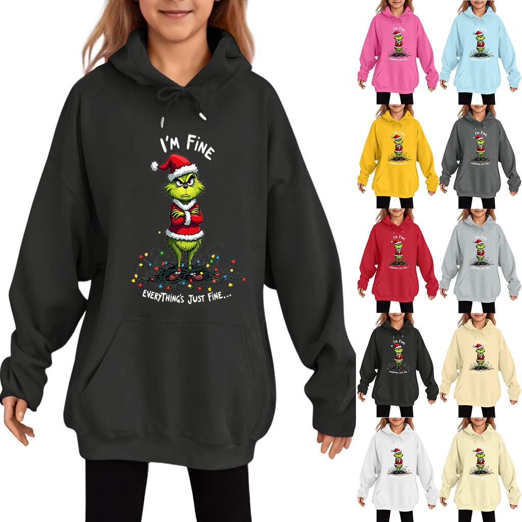 Children's Fashionable Casual Long-sleeved Loose Christmas Print Pullover Hooded Sweatshirt