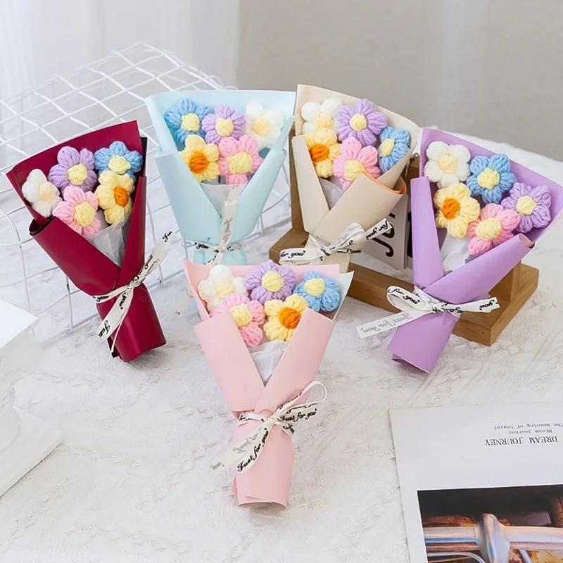 New Handmade Flower Bouquets Mini Crochet Flowers Colorful Artificial Flowers Teacher's Day Gift Floweres