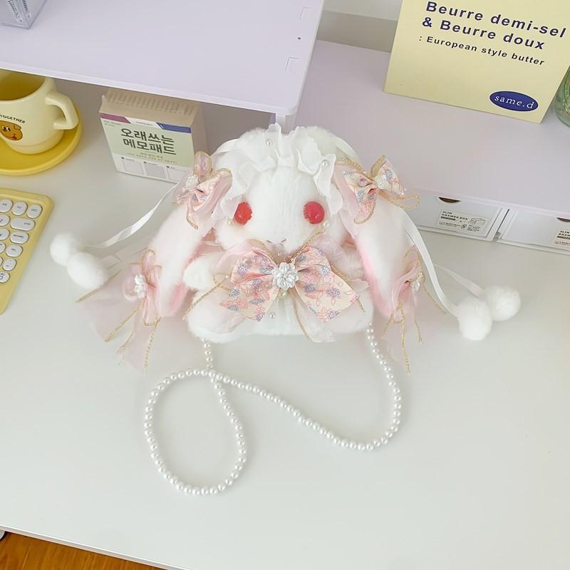 Hanging Lolita Handmade Ear Rabbit Bag Butterfly Bow Pearl Shoulder Strap Design