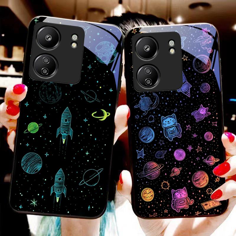 Dream Space Nero Per Xiaomi Redmi 13C Note13 12 Pro Plus 5G Note 9 13T Pro POCO X6 F5 F6 Nero Custodia per Telefono in Vetro Temperato