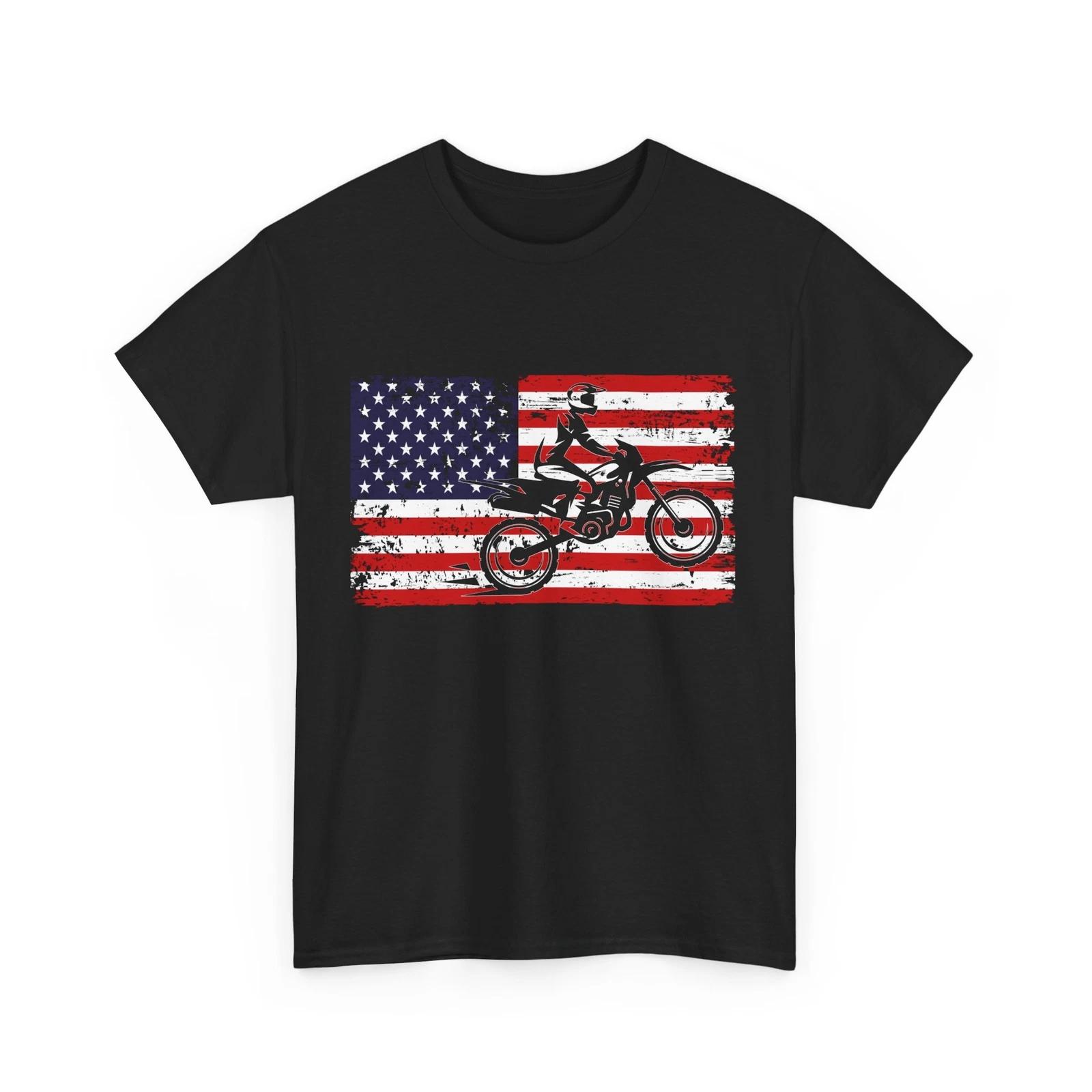 Biker American Flag Shirt, Motocross Lovers Bike Riding Women Men Shirt 4XL