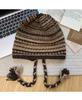 Autumn and winter striped cute hat women's big head circumference shows small face warm wool hat thickened encryption windproof knitted hat