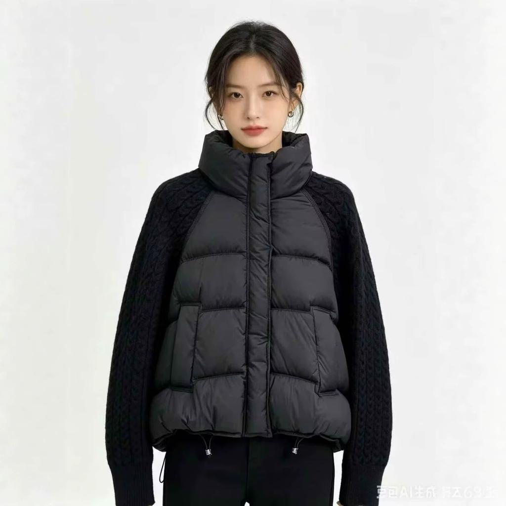 Source supply stand-up collar fake two-piece cotton clothes women's twist knitted sleeves short thickened filled women's coats batch