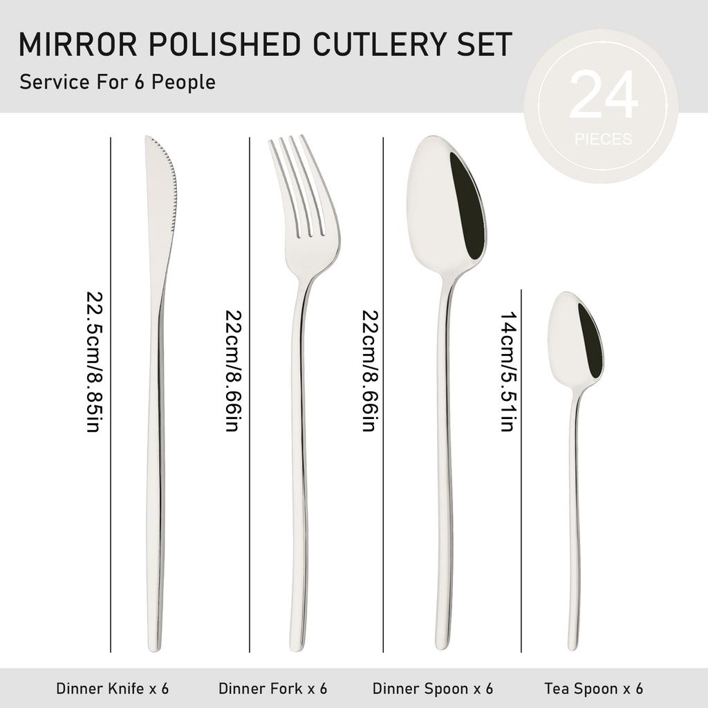 24Pcs Stainless Steel Dinnerware Set Kitchen Fork Spoon Knife Dinner Cutlery Set Mirror Silver Western Flatware Tableware Set