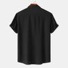 Men Solid Color Linen Short Sleeve Shirt Loose Casual Summer Button Up Top