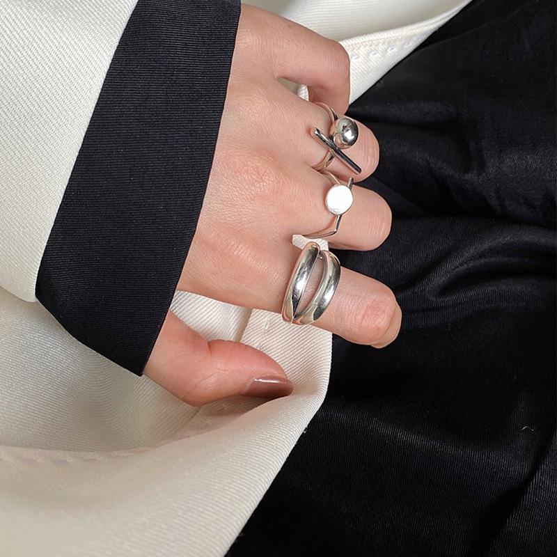 Korean 925 Silver Personalized Geometric Open Ring for Women - Trendy European & American Retro Index Finger Band