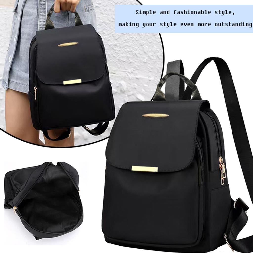 Trendy Women's Black Backpack with Gold Details for Daily Use Commute Outings Stylish Lightweight Multi-functial Casual Bag