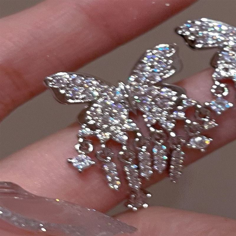 Zircon butterfly fringed earrings exquisite temperament versatile stud earrings niche fashion high sense earrings women