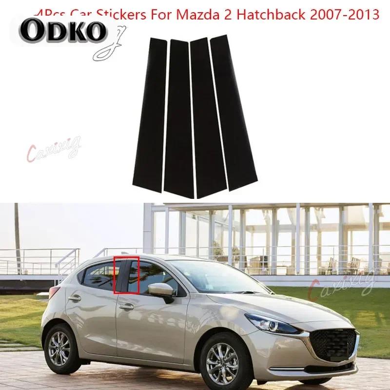 4Pcs Car Window Door Column B C Pillar Post Cover Trim For Mazda 2 Hatchback 2007-2013 Glossy Black PC Sticker Car Accessories