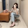 Sheepskin Version~ Baotou Sandals Women's Legs Length 7cm Thin Heels Bow High Heels Pointed Empty Single Shoes