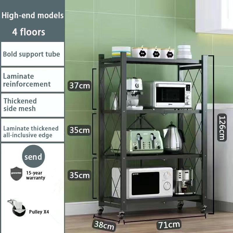 Kitchen Storage Rack Multi-layer Folding Storage Rack Portable Household Movable Wheeled Small Cart Bookshelf Oven Moving Shelve