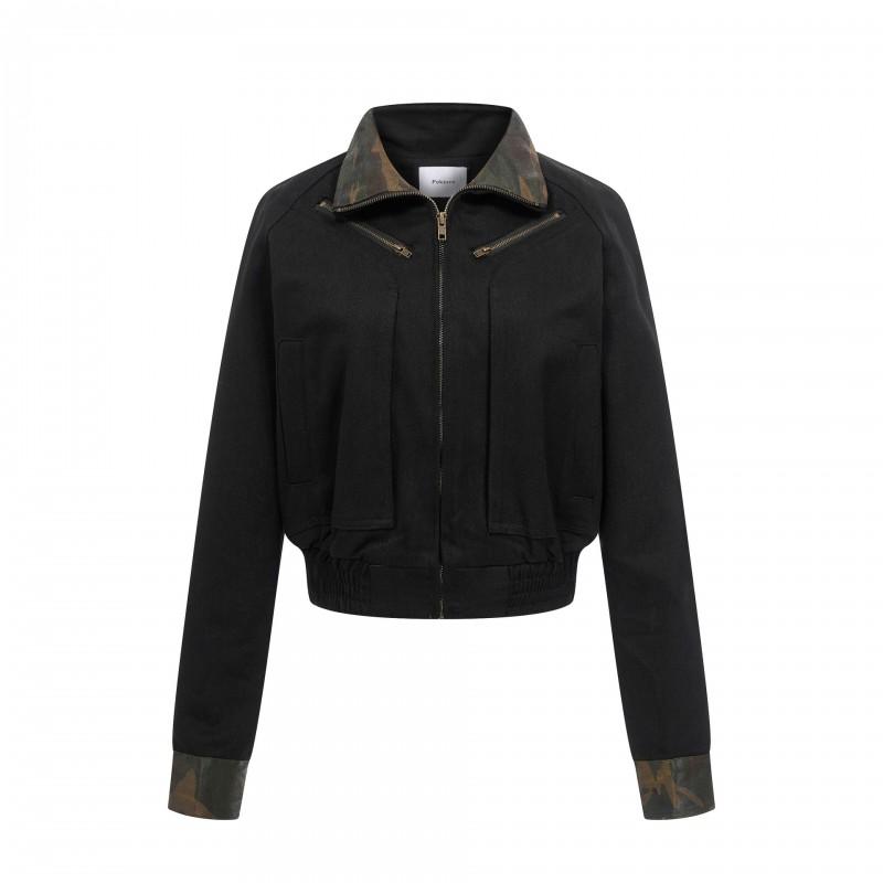 Womens Camo Patchwork Leather-Style Jacket With