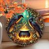 Vintage Metal Tin Wall Decor Crow Cauldron Art Sign Gift