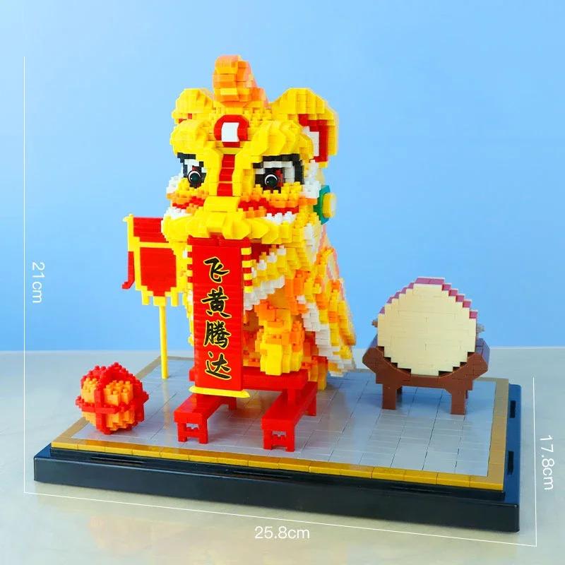 ToylinX Traditional Chinese Lion Dance Micro Blocks for Kids - Chinese Style Mini Toys, Festival Gifts & Desktop Ornaments