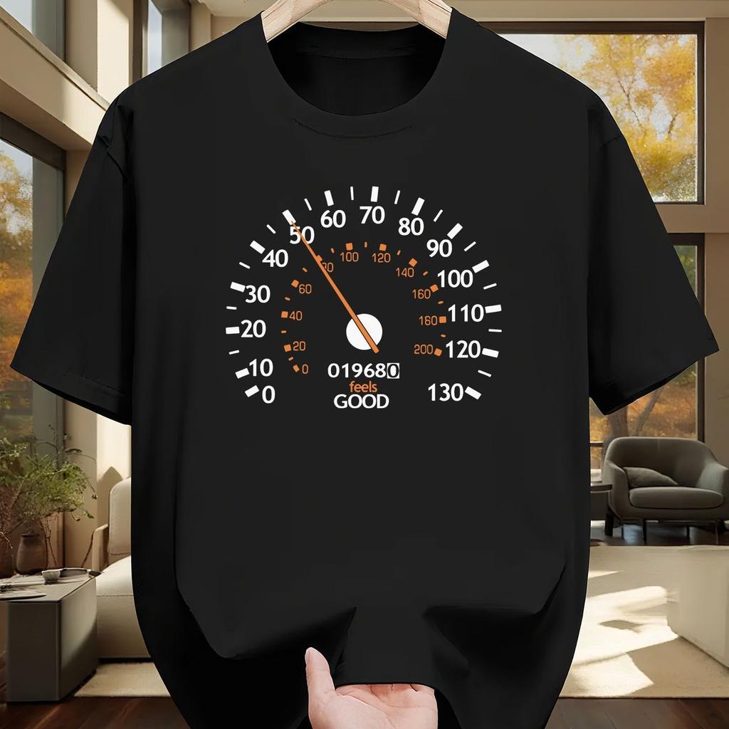 Speedometer Style Printed Tshirt Mens Round Neck Short Sleeve Cotton Casual Breathable Tee
