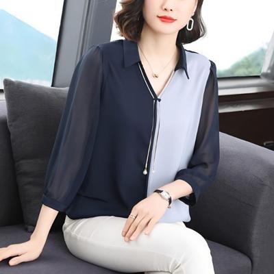 Chiffon Damen Frühling Neue Modische Western-Stil Bluse mit Siebenarm Temperament Top