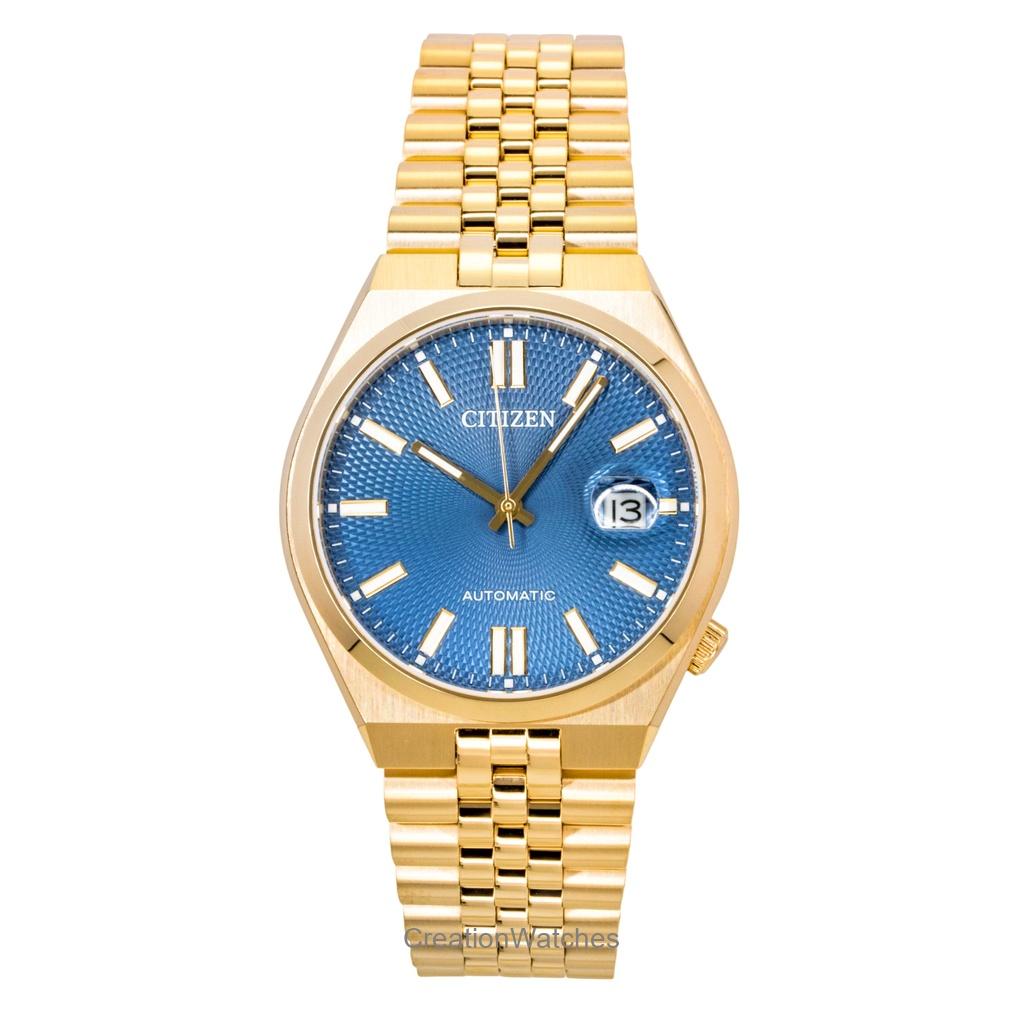 

Мужские часы Citizen Tsuyosa 60 из нержавеющей стали с розово-золотистым покрытием, синим циферблатом, автоматические NK0023-57L, 100 м синий