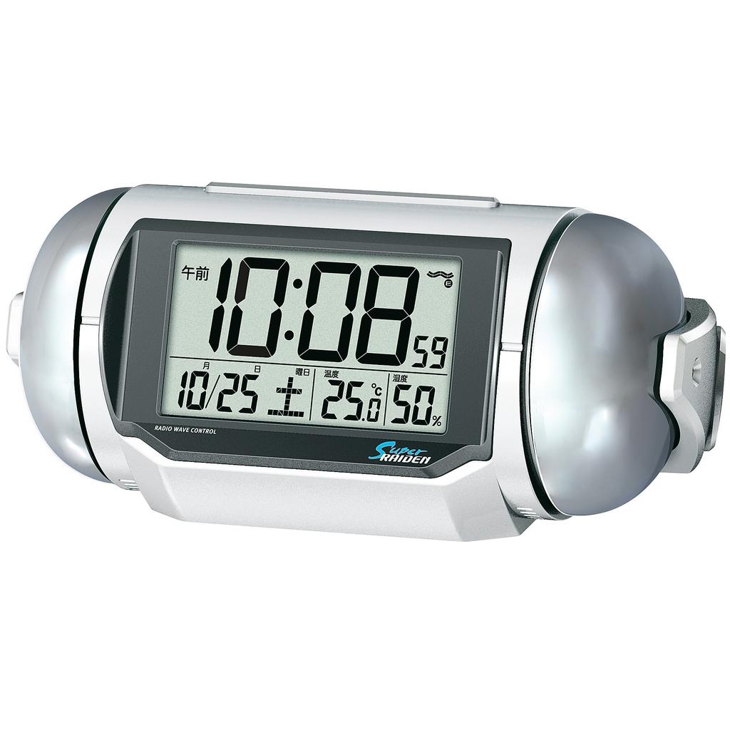 Seiko PYXIS Super Raiden NR523W Alarm Pearl Clock, Radio-Controlled, Digital, Loud, White,