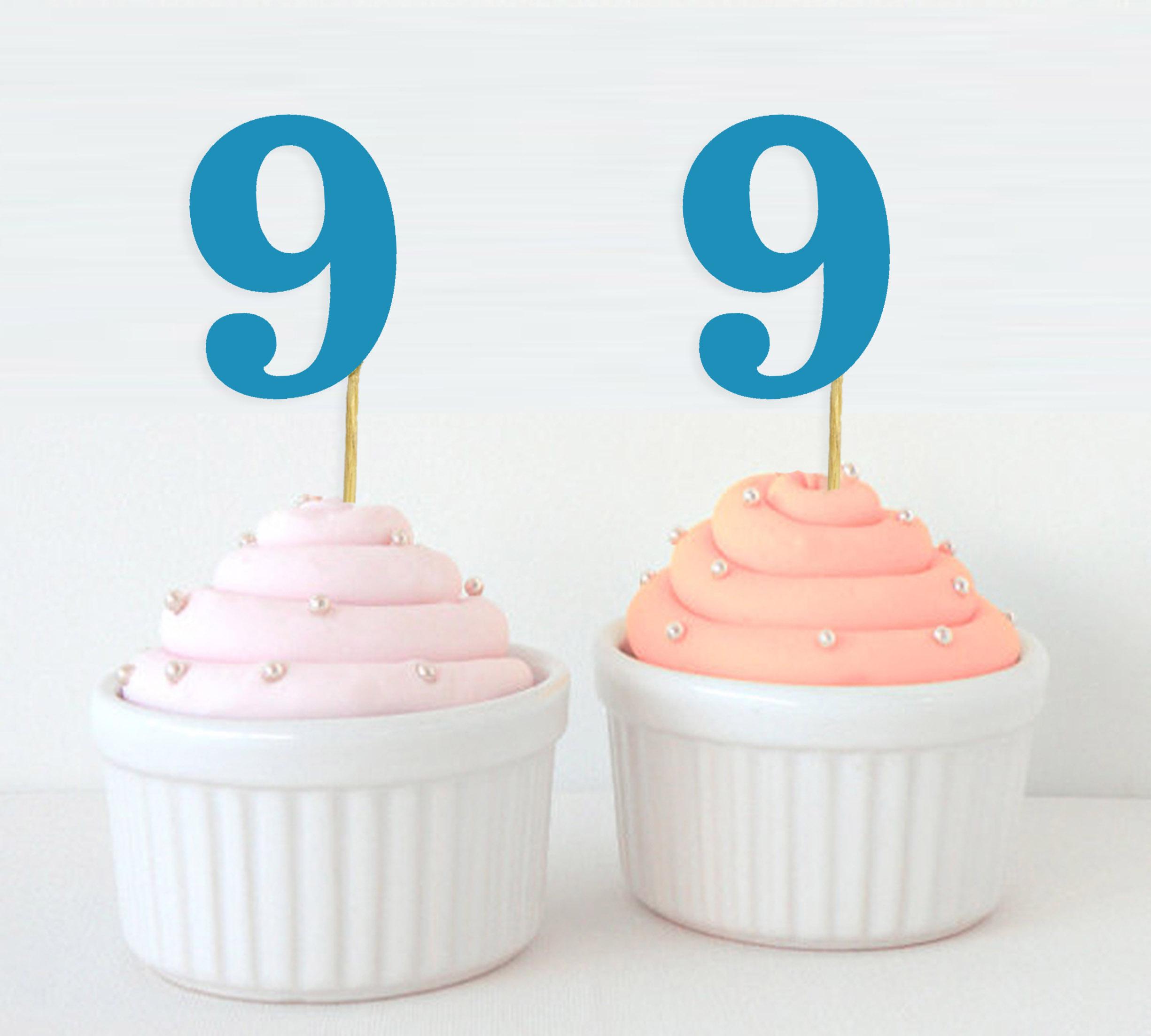 

Darling Souvenir| Number 9 Birthday Year Cupcake Toppers| Birthday Anniversary Party Dessert Decorations - Pack Of Pack Of 20 синій