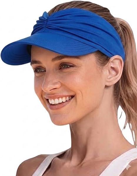 Sun Visor Hat: UPF 50+ Wide Brim Lightweight Breathable Packable Visor - Open Top Ponytail Friendly Summer UV Protection for Women Beach Golf Travel